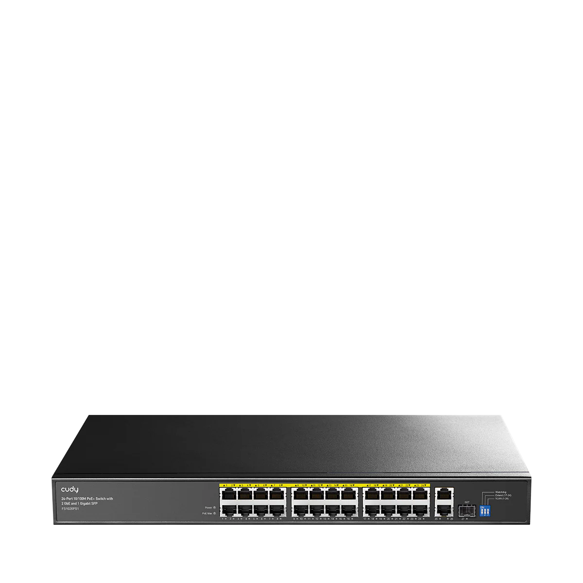 24-Port 10/100M PoE+ Switch with 2 GbE and 1 Gigabit SFP, FS1026PS1 4.0