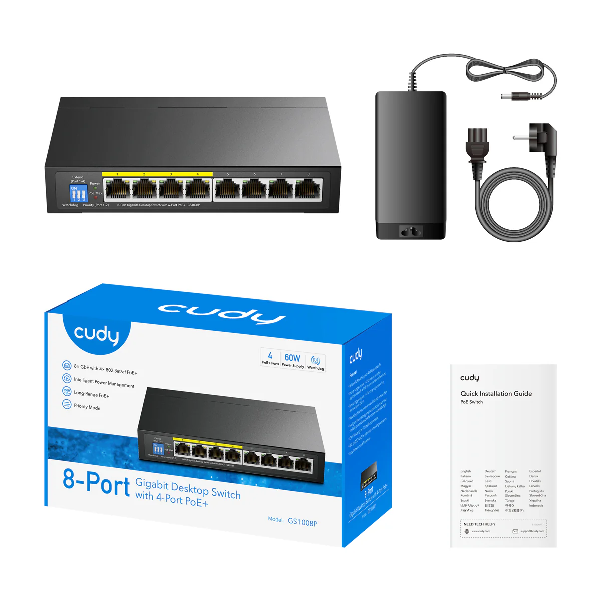 8-Port Gigabit Desktop Switch with 4-Port PoE+, GS1008P 1.0 - Image 2