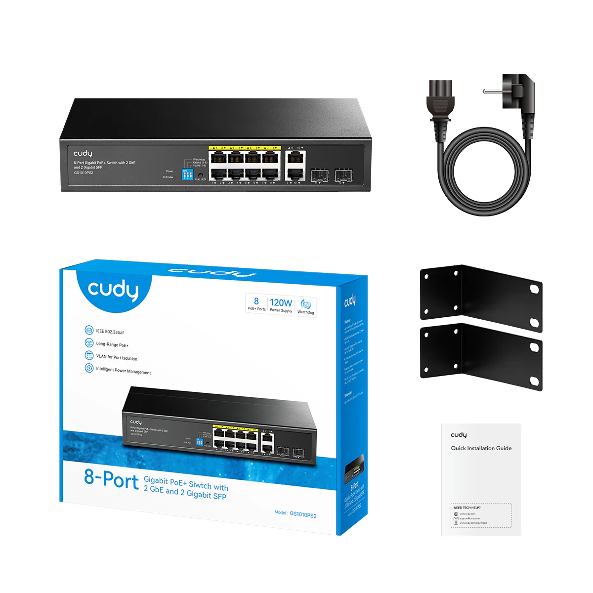 8-Port Gigabit PoE+ Switch with 2 GbE and 2 Gigabit SFP, GS1010PS2 2.0 - Image 2